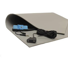 Three Layer Dissipative Vinyl Anti-Static ESD Mat -30" X 84" (2.5'x 7') - 0.125" Thick- with Dual Point and Wrist Strap-Gray