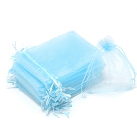 Bezall 100Pcs 4x6 inch Sheer Organza Bags, Sky Blue Baby Shower Favor Bag with Drawstring, Premium Jewelry Gift Pouches Wedding Party Festival Candy Bags