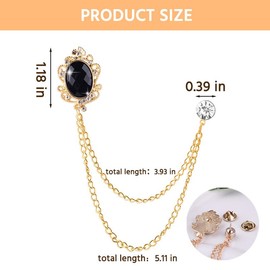 Black Gem Brooch Gold Chain Brooch for Men Suit Rhinestone Lapel Pin Vintage Crystal Brooches for Men Anniversary Birthday Gifts for Boyfriend Husband Suit Lapel Pins