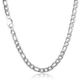 AFSTALR Men's Silver Stainless Steel Curb Chain for Men Jewellery Figaro Necklace – Men's Silver Chains 9 mm 45/50/55/60/65 cm Stainless Steel Silver/Black/Gold Figaro Necklace, Stainless Steel
