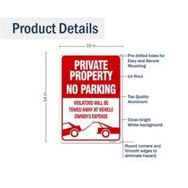 Private Property No Parking Sign Violators Will Be Towed Away Metal Sign (2 Pack) 10"x14" Rust Free 40Mil Aluminum Reflective UV Printed Outdoor Easy to Mount