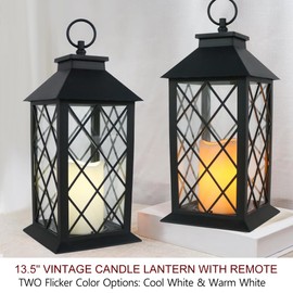 Bright Zeal 2-Pack 13.5" Candle Lanterns Outdoor Waterproof Decorative Lights with Timer Remote - Decorative Indoor LED Lanterns Battery Operated - Cool White Vintage Lantern Outdoor