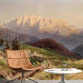 IDEA4WALL Removable Wall Sticker/Wall Mural Pastel Autumn Mountain Range Valley Nature Wilderness Illustration Fine Art Farmhouse/Country Landscape Rustic for Living Room, Bedroom, Office - 66"x96"