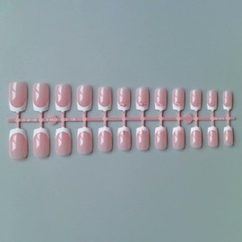 Press On Nails - 24pcs Short Medium Square French Tip False Nails - White French Pink Fake Nails With Bow - Cute french Tip nails With Glue - Full Cover Acrylic Stick On nails For Women Girls Nail Art