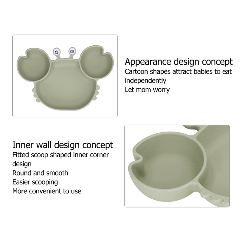 3pcs Toddler Divided Plate Set Silicone Baby Suction Plate Anti