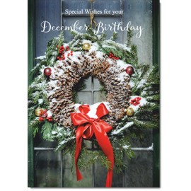 doodlecards December Birthday Christmas Card Wreath Medium Size Christmas Card for December Birthday with Plain Envelope