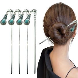 4 PACK Western Hair Sticks Metal Boho Hair Pins Vintage Turquoise Hair Chopsticks Decorative Hair Forks Bun Holders for Long Hair Women