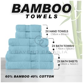 GC GAVENO CAVAILIA Bamboo Hand Towels 2 Pack - 500 gsm Highly Absorbent Towels For Bathroom (50x80 Cm) - 60% Bamboo, 40% Cotton Towels Bale Extra Soft - Blue