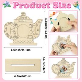 Haooryx Mother's Day Picture Frame - Color Your Own DIY Tea Pot Mom Uncolored Wooden Wall Mounting Tabletop Picture Photo Frames Set DIY Painting Wood Craft Kit Display Pictures Mom's Birthday Gifts