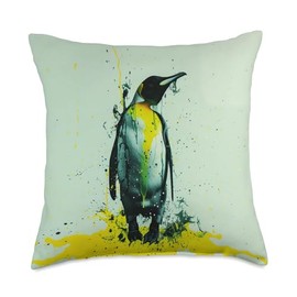 Black & Yellow Penguin Poise - Cool Lemon Drizzle Throw Pillow