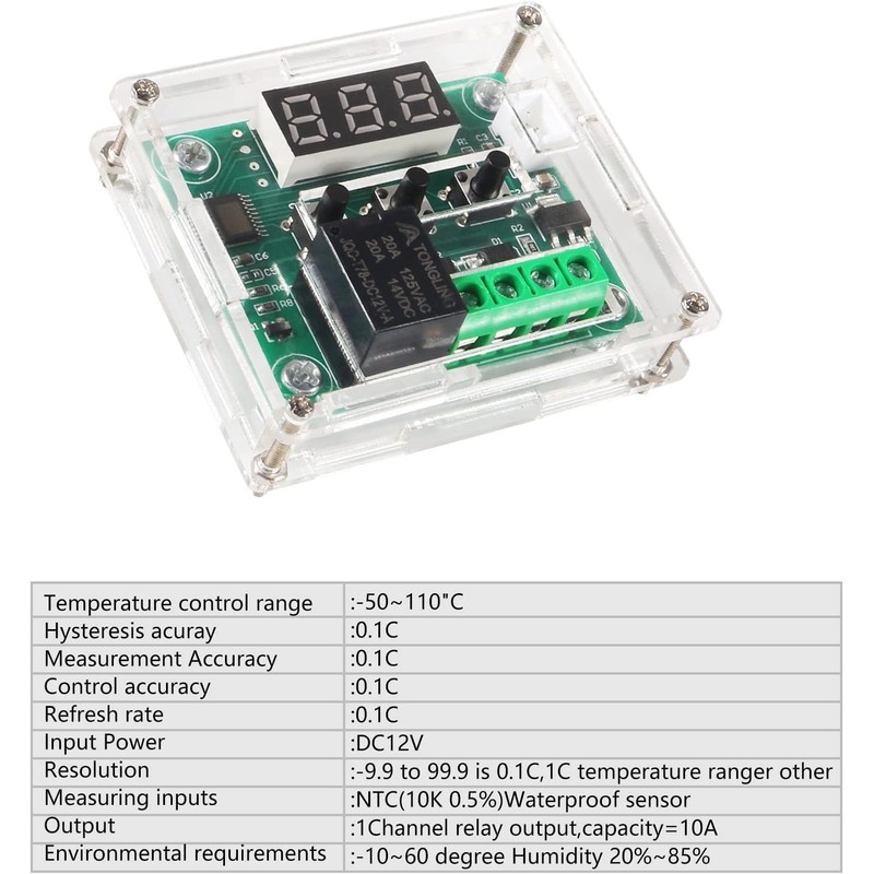 GTIWUNG Pack of 2 W1209 DC-12 V Digital Mini Thermostat