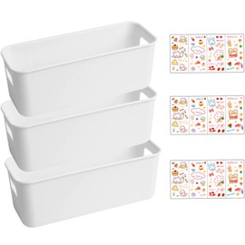 Pack of 3 Plastic Organiser Storage Baskets, Living Small Storage Box, Plastic Storage Basket, Storage Boxes, for Office, Kitchen, Bathroom, Cosmetics, Children's Room (White)