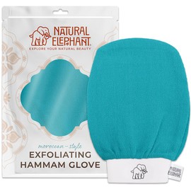 Natural Elephant Exfoliating Hammam Glove | Authentic Moroccan Kessa Body Scrub Mitt for Spa-Quality Skin Renewal | Teal Waves Single