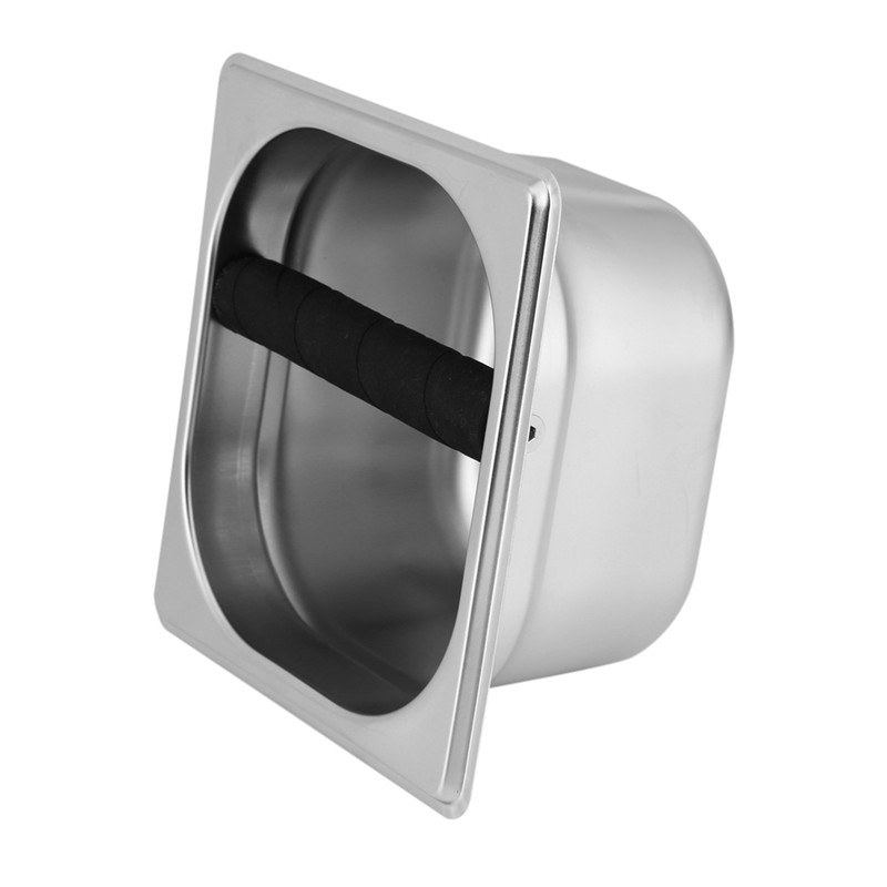 Stainless Steel Espresso Knock Box Container with Rubber Bar for