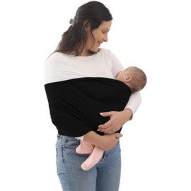 Kloovete Baby Wrap Carrier, Perfect Baby Carrier Wrap Sling for Newborn and Infant up to 35 lbs. (Black/White, L (XL, 2XL, 3XL of Clothing Size))