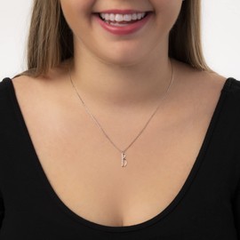 Rae Dunn 14K Gold Plated Brass Necklace - Sideways Initial Charm Pendant Delicate Chain Necklace for Women, Style B, White Gold Plated