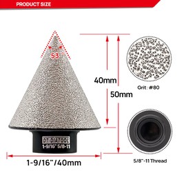 DT-DIATOOL Diamond Beveling Chamfer Bit 1-9/16 Inch for Tile Porcelain Ceramic Granite Marble Existing Holes Enlarging Polishing Shaping Trimming Repairing