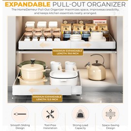 4pack Pull Out Under Sink Organizer – Expandable Sliding Cabinet Shelf for Kitchen, Bathroom, Pantry – Heavy Duty Metal Storage Rack for Cleaning Supplies and Bottles (White, 12.5-19.6 x 21 Inch)