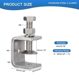 Awclub 2 Pack 304 Stainless Steel C Clamps with 30mm/1.18" Stable Wide Jaw Opening Tiger Clamp for Woodworking Welding Construction Household Mount