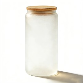 16oz 20oz Borosilicate clear Sublimation Frost Outdoor Glass Cups Bottle Beer Can With Bamboo Lid and Strawscolor: Frosted, capacity: 16oz 50pcs/case