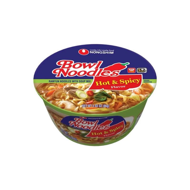 Nongshim Bowl Noodle Hot & Spicy Beef Ramen 3.03oz 18