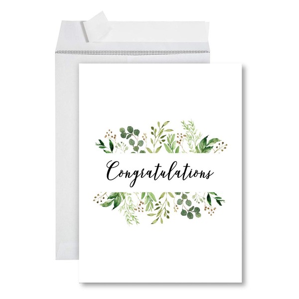 Big Jumbo Graduation Card with Envelope 8.5 x 11 inch, Congratualtions Greenery Foilage
