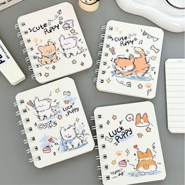 4 Pack A7 Spiral Notebooks, 160 Pages Lined Design Journals - 3.1"x4.7" Pocket Notebooks for Purse, Travel, Notes (Cute Puppy and Lucky Puppy)