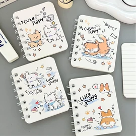 4 Pack A7 Spiral Notebooks, 160 Pages Lined Design Journals - 3.1"x4.7" Pocket Notebooks for Purse, Travel, Notes (Cute Puppy and Lucky Puppy)