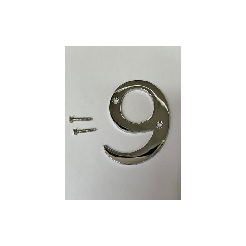 3 Inch Polished Chrome Screw-On Number 9 – Door Numeral