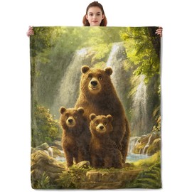 Kibue Funny Bear Family Blanket, Soft & Warm Flannel Throw - Cozy Plush Lightweight Blankets for Travel, Decor, Bedroom, Office, Sofa for Adults Kids - Ideal for All Seasons 60"×50"