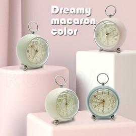 Rohome Vintage Small Alarm Clock with Night Light, Blue, Silent Quartz Movement, Non-Ticking, Decorative, for Bedside Table, Desk, Kitchen, Bedroom, Shelf, Nightstand, Wall Hanging (Blue)