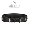Michur Alonzo Dog Collar Leather Black Wide Leather Collar Blue