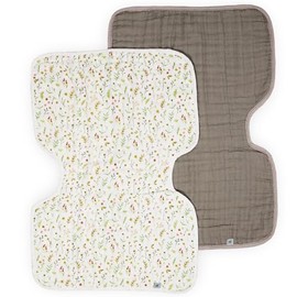 Little Unicorn 100% Natural Organic Cotton Burp Cloth 2 Pack | Ultra-Absorbent & Soft Muslin Fabric | Larger Size & Ergonomic Design (Floral Field + Driftwood)