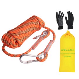 Dellna Outdoor Static Climbing Rope for Adults - High Strength Rope for Rock Climbing, Tree Climbing, Hiking, Arborist, Rescue & Camping - Orange(10m/32ft, 20m/64ft, 30m/96ft)