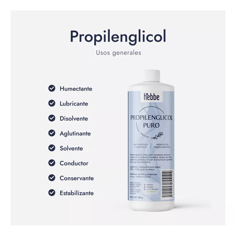 Hebbe Cosmetics Glicerina + Propilenglicol Cosmetico Alimenticio 500 Ml