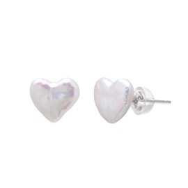 Heart Shaped Freshwater Cultured Pearl Studs Earrings for Women, Sterling Silver Earrings Backs