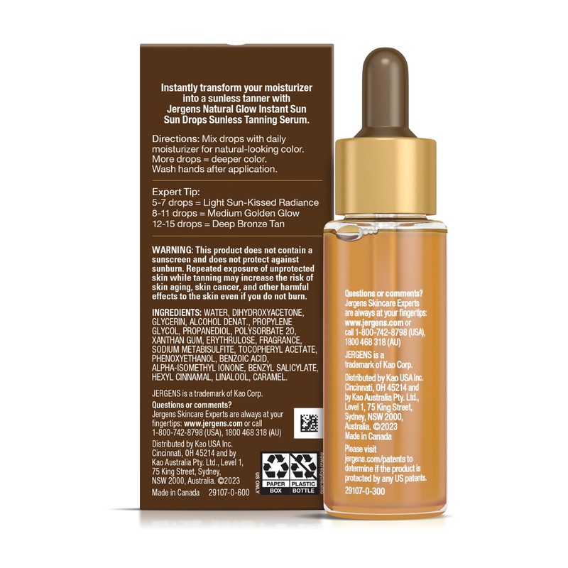 Jergens Natural Glow Instant Sun Drops, Sunless Tanning for Face