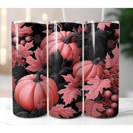 N/A Pink and Black Pumpkins Tumbler 20oz Stainless Steel Straw Insulated Cup Mug