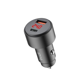 Budi - PD+QC3.0 Car Charger - 48W Smart Quick Charge - LED Display, Aluminum Shell