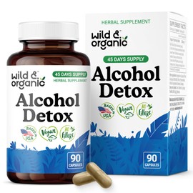 Wild & Organic Alcohol Detox Capsules - Antioxidant Liver & Kidney Support - Herbal Cleanse Supplement with Milk Thistle, Dandelion Root & Chanca Piedra - Vegan, No Fillers, Non-GMO - 90 Count