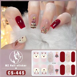 3 Sheets Christmas Gel Nail Stickers Red Gel Nail Polish Strips Nail Wraps Stickers DIY Self-Adhesive Nail Art Decals Full Wraps with Santa Claus Xmas Tree Designs Gel Nail Strips Decals for Women