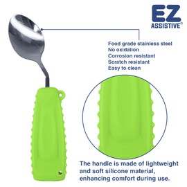 EZ Assistive Adaptive Spoon & Fork Easy to Hold for Independent Eating, Weighted Utensils for Hand Tremors (Green Spoon & Fork Right Hand)