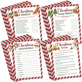 Christmas Party Games Bundle (Set of 20 Double-Sided 40 Cards),Christmas Trivia, Words Unscramble, Riddle, Song Match, Xmas Games for Family Office Group-SDYXG01