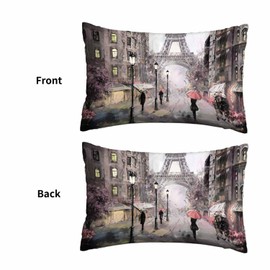 Mugod Pillow Cover Romantic Rainy France Street Eiffel Tower,Cushion Throw Pillow Covers Decorative Outdoor Couch Sofa 20x30 Inches