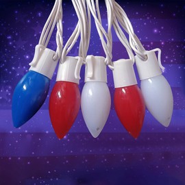 25Ft Red White and Blue Christmas Lights C9, 25 LED Fourth of July Lights Shatterproof, Plug in Outdoor Patriotic Lights for Patio Home Independence Day Memorial Day Christmas Decor