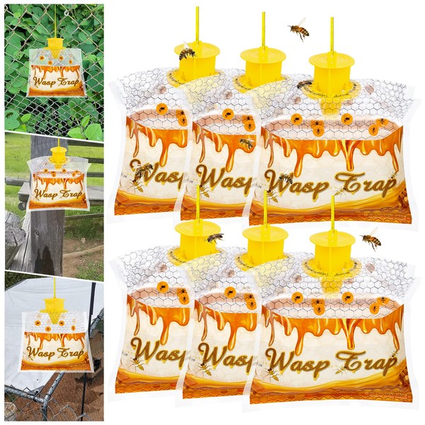 6 Pack Disposable Wasp Traps Outdoor Hanging Yellow Jacket Trap