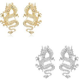 Vintage Chinese Style Dragon Stud Earrings Trendy Punk Animal Totem Earrings 2020 Unique Chic Metal Dragon Statement Earrings Dainty Gold Plated Earring for Women Jewelry(Set)