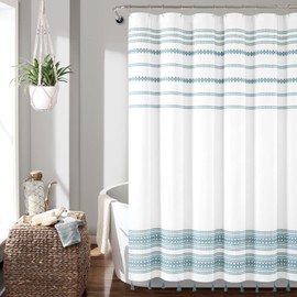 Lush Decor Breezy Chic Tassel Jacquard Cotton Blend Shower Curtain Single 72" W x 72" L Blue - White Shower Curtains for Bathroom - Boho Bathroom Curtain