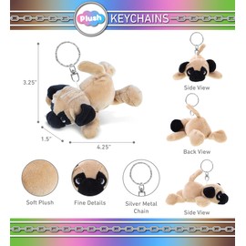 DolliBu Pug Dog Plush Keychain Stuffed Animal Toy – Soft Plush Pet Animal Brown Pug Dog Charm Keyring, Cute Decorative Plush Toy Accessory Buddy – 4.25 Inch