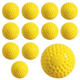 POPFRO Softballs 12 Pack Dimpled Softballs, 11-Inch Pitching Machine Softballs for Hand-Eye Coordination, Hitting and Fielding Practice (Yellow)